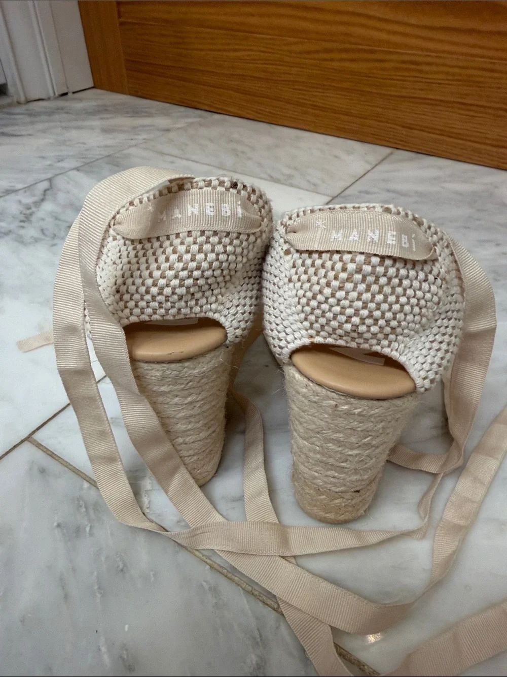 MANEBÍ Beige Crochet Espadrille Ankle-Tie Flats